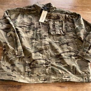Luxe to kill Camo oversized button up jacket new with tags